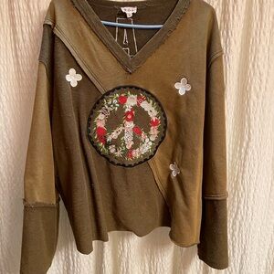 POL Olive Knit Top with Embroidery
